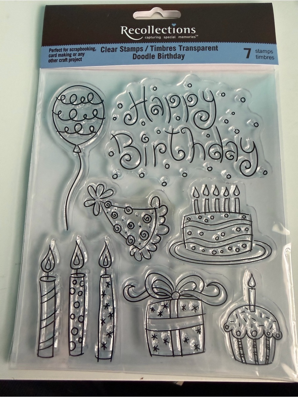 Recollections Doodle Birthday Happy Birthday Acrylic Cling Stamps Set, 7pc